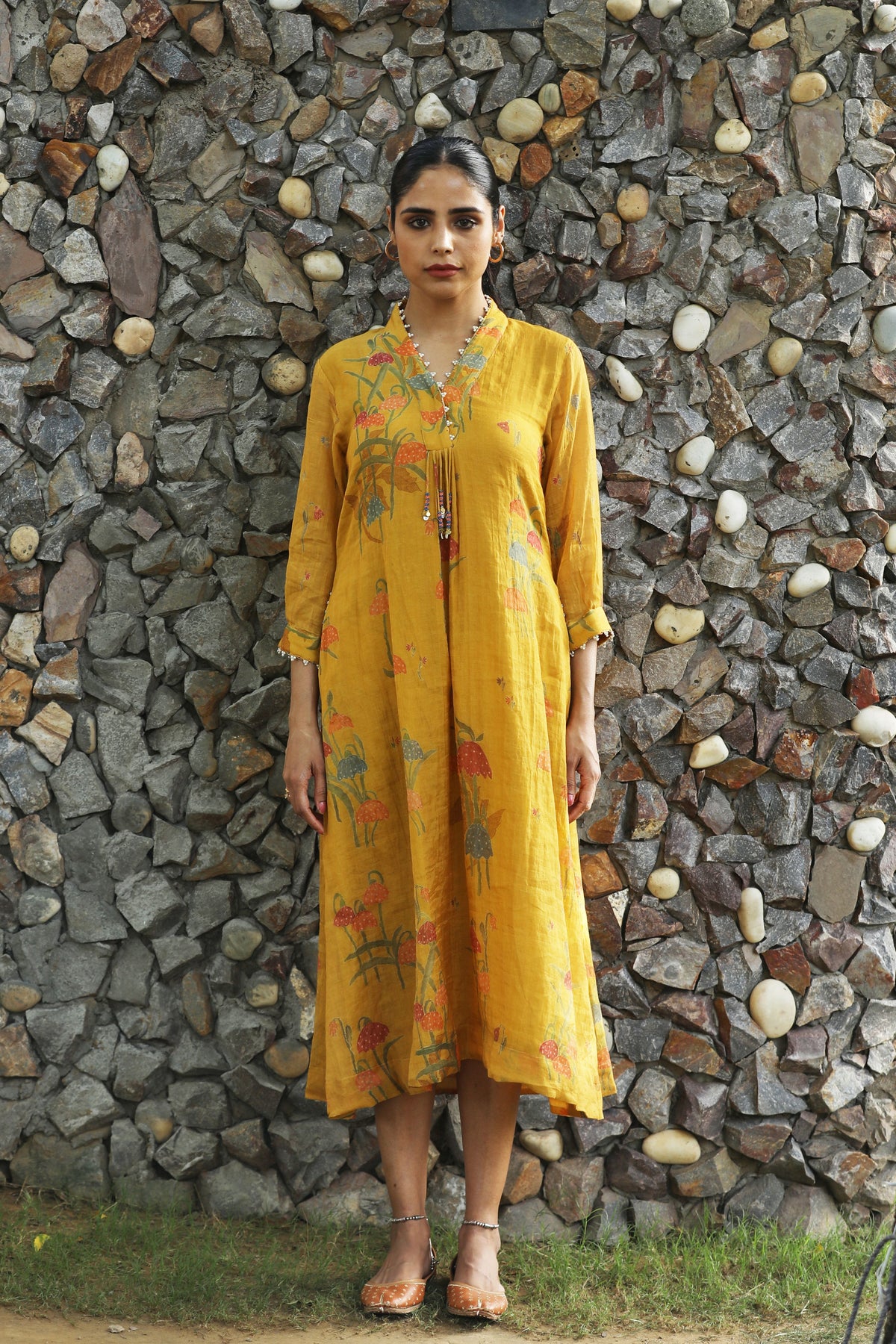 Mustard Yellow High Collar Tunic