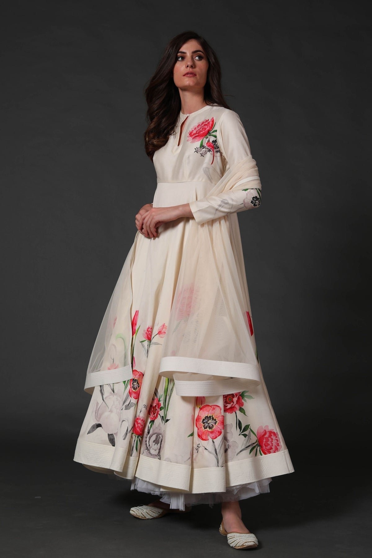 Ivory Digital Printed Anarkali