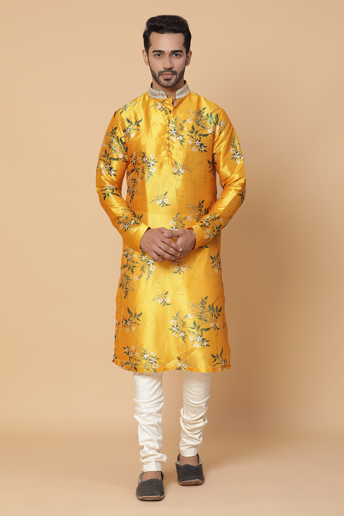 Marigold floral silk kurta