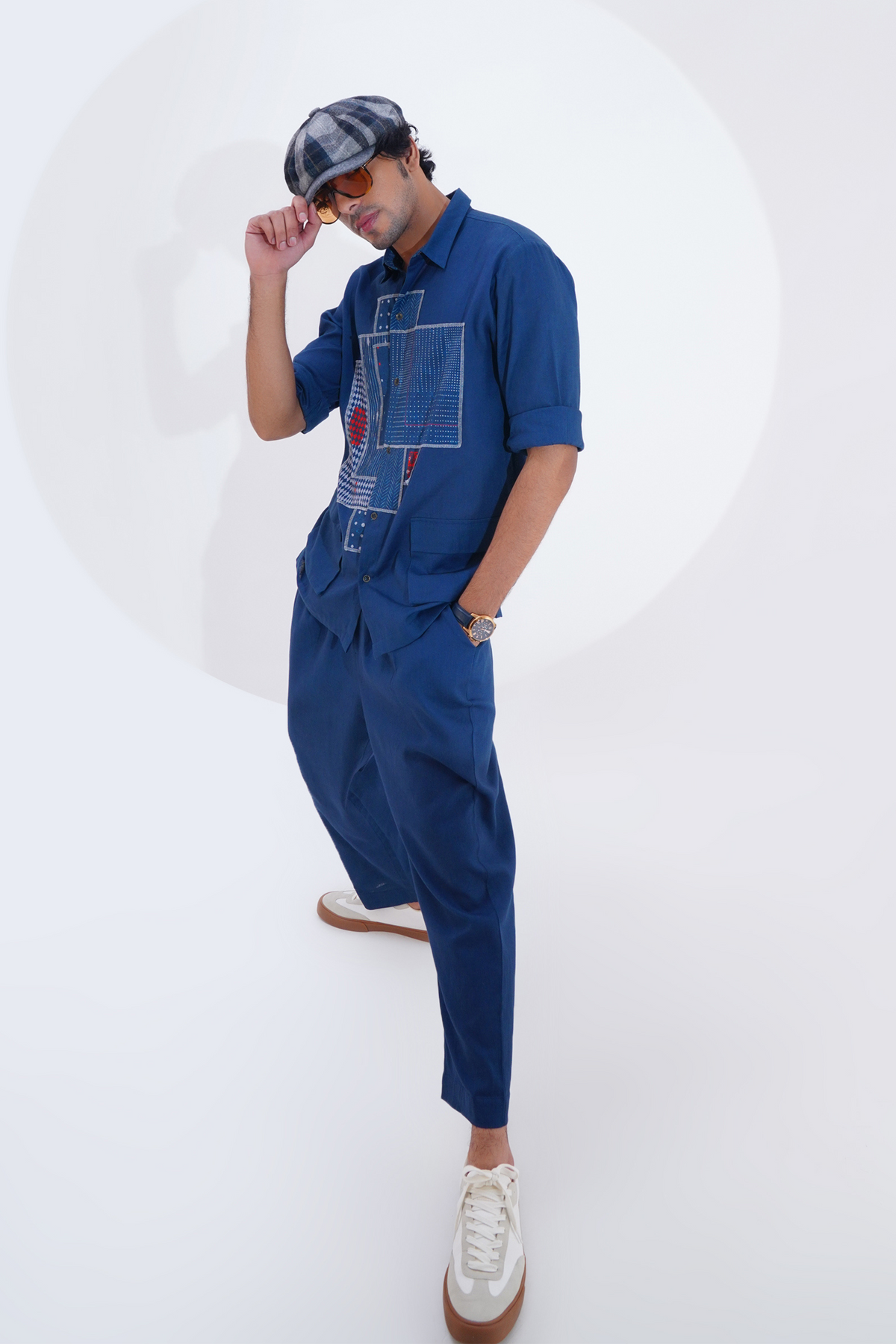 Indigo Pojagi Patch Work Shirt Set