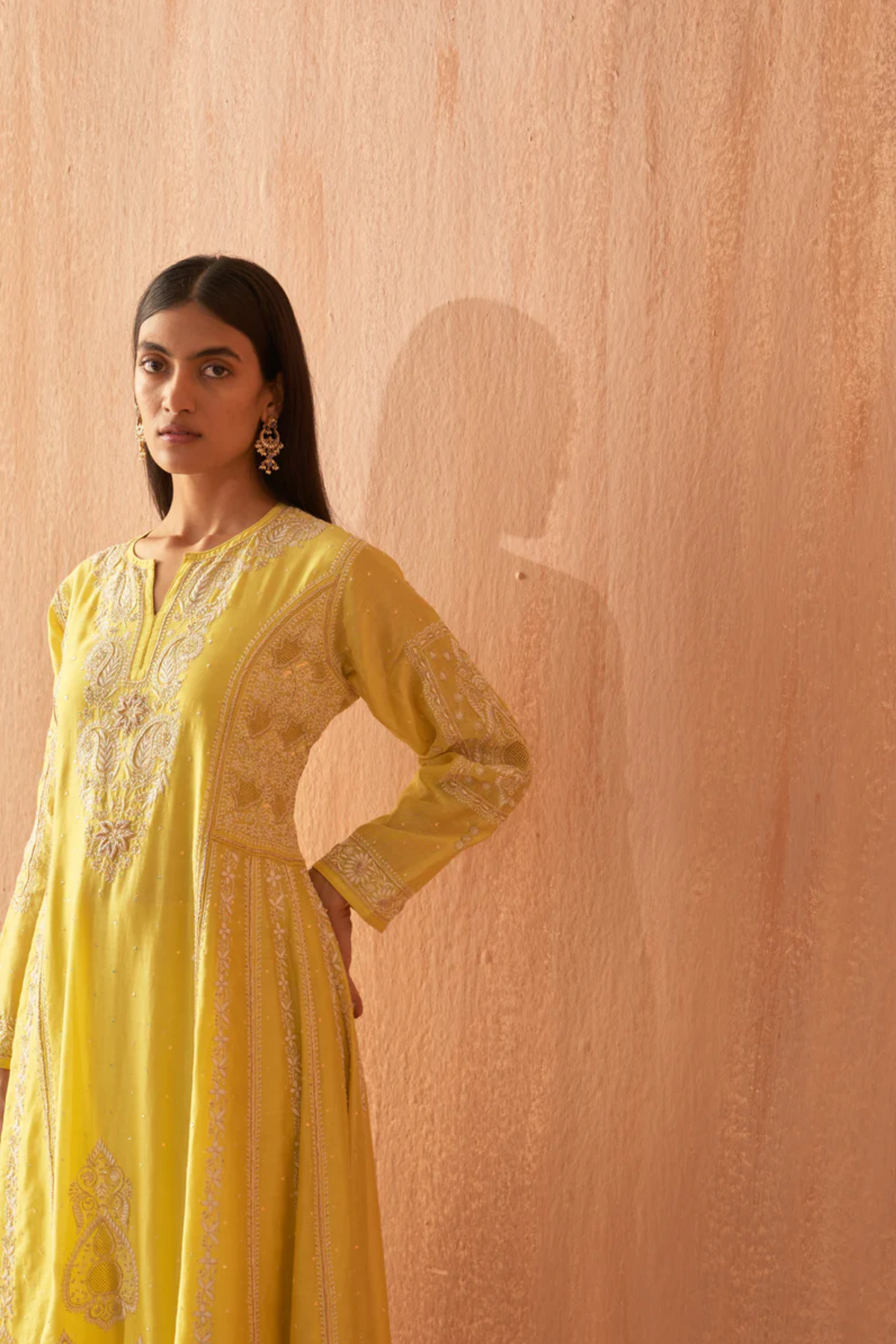 Yellow Chanderi Zardozi Anarkali Set