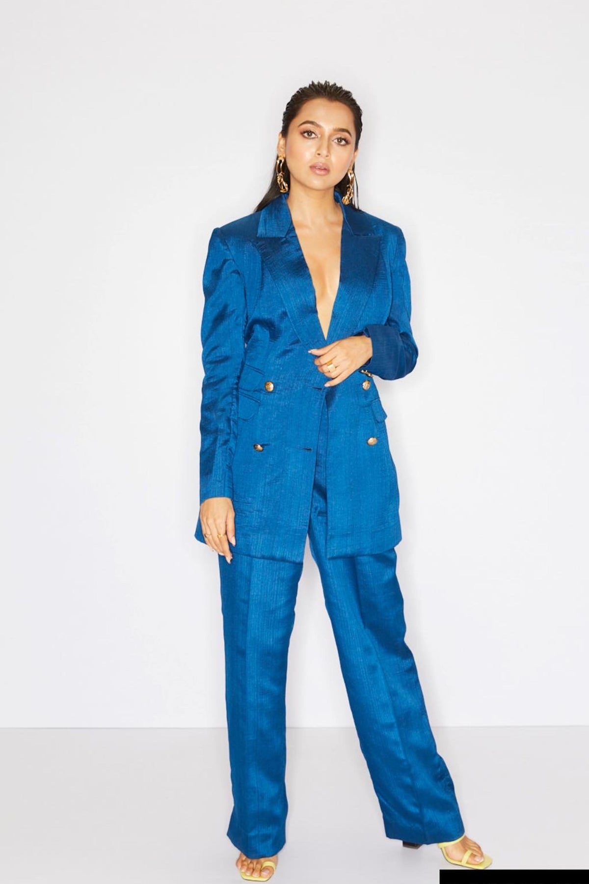 Dark blue nysa silk blazer set