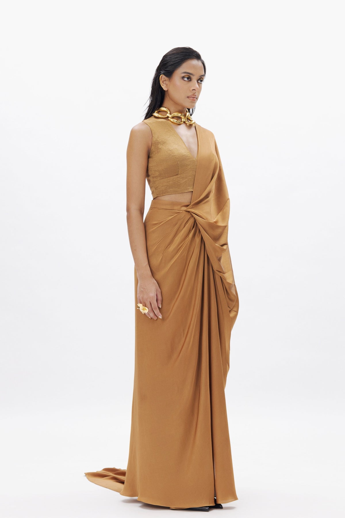 Jasmine Draped Saree in Gold