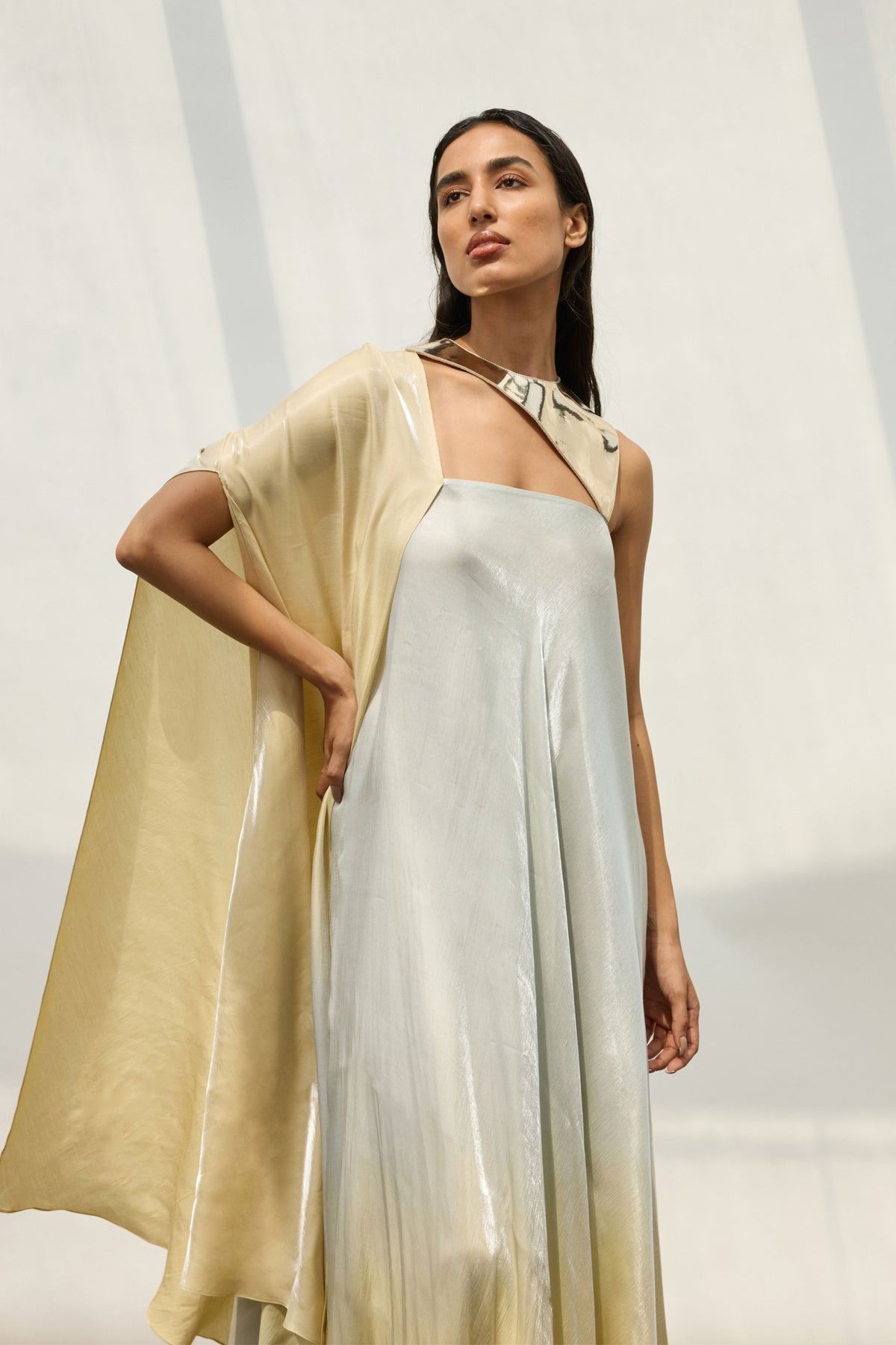 Asymmetric Satin Kaftan Dress