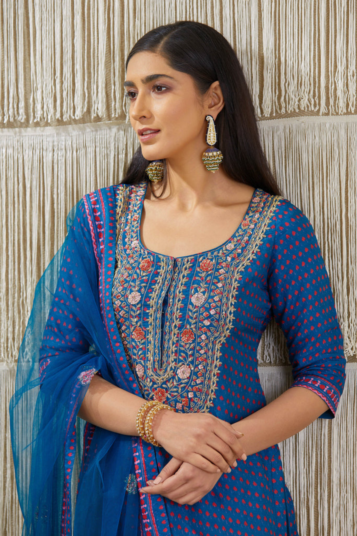 Blue zardozi embroidered sharara set