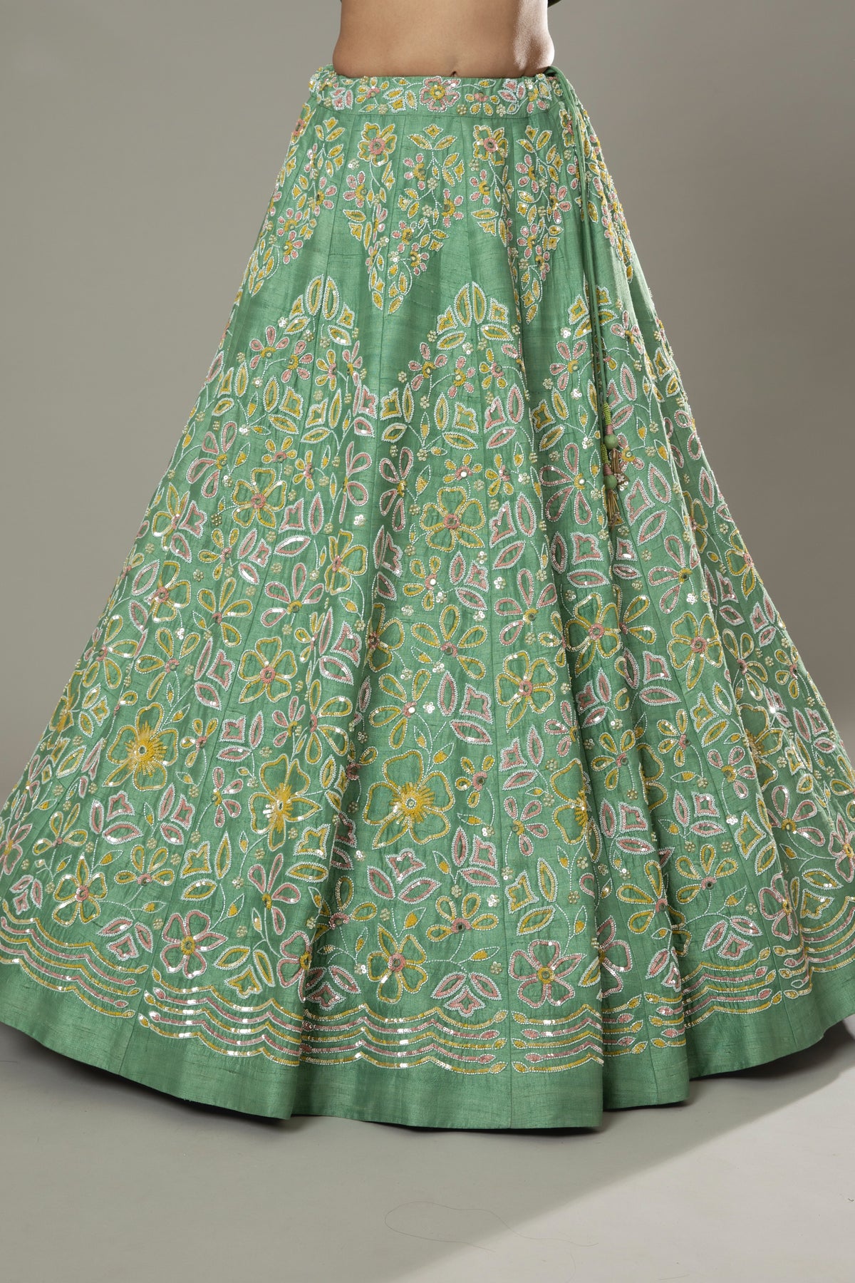 Green Apple Raw Silk Lehenga Set