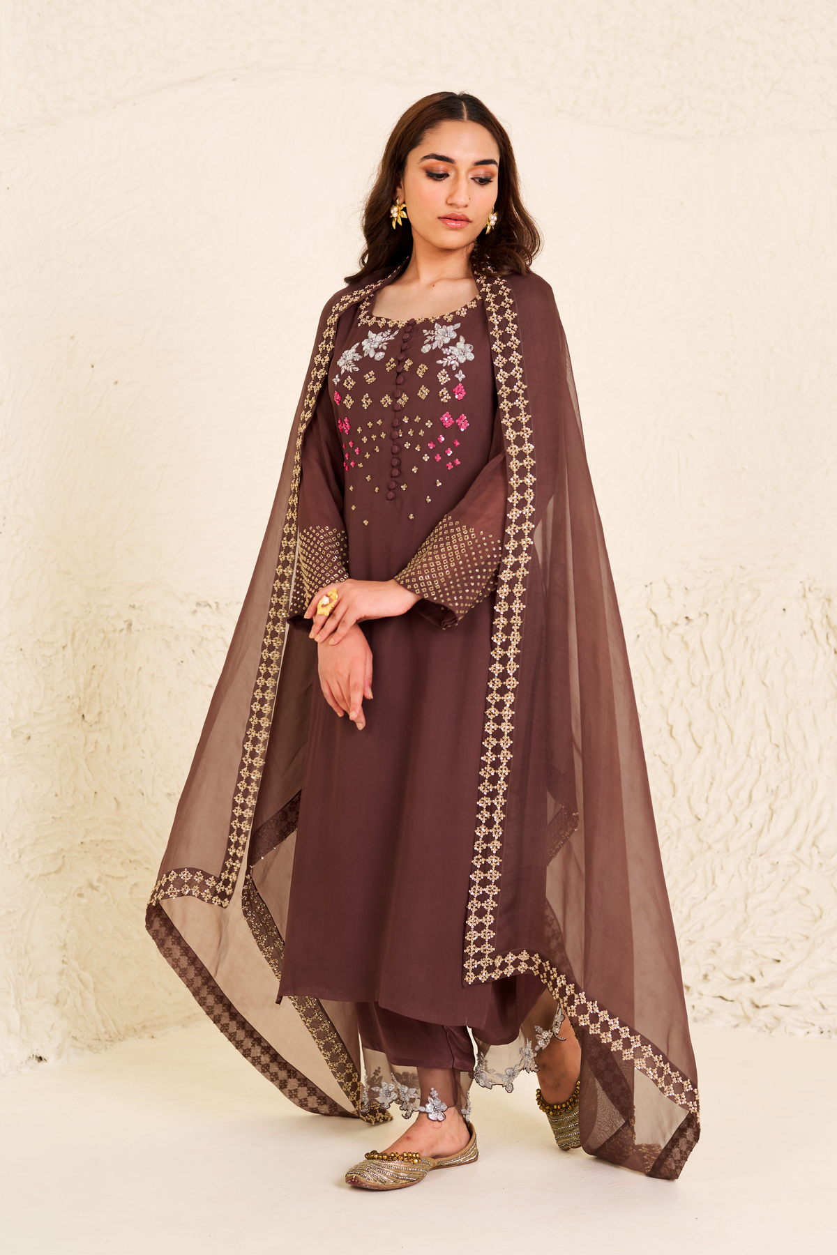 Brown Georgette Kurta Set