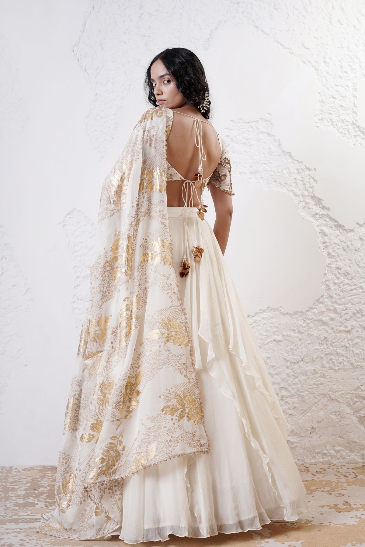 Ivory Ruffled Lehenga Set