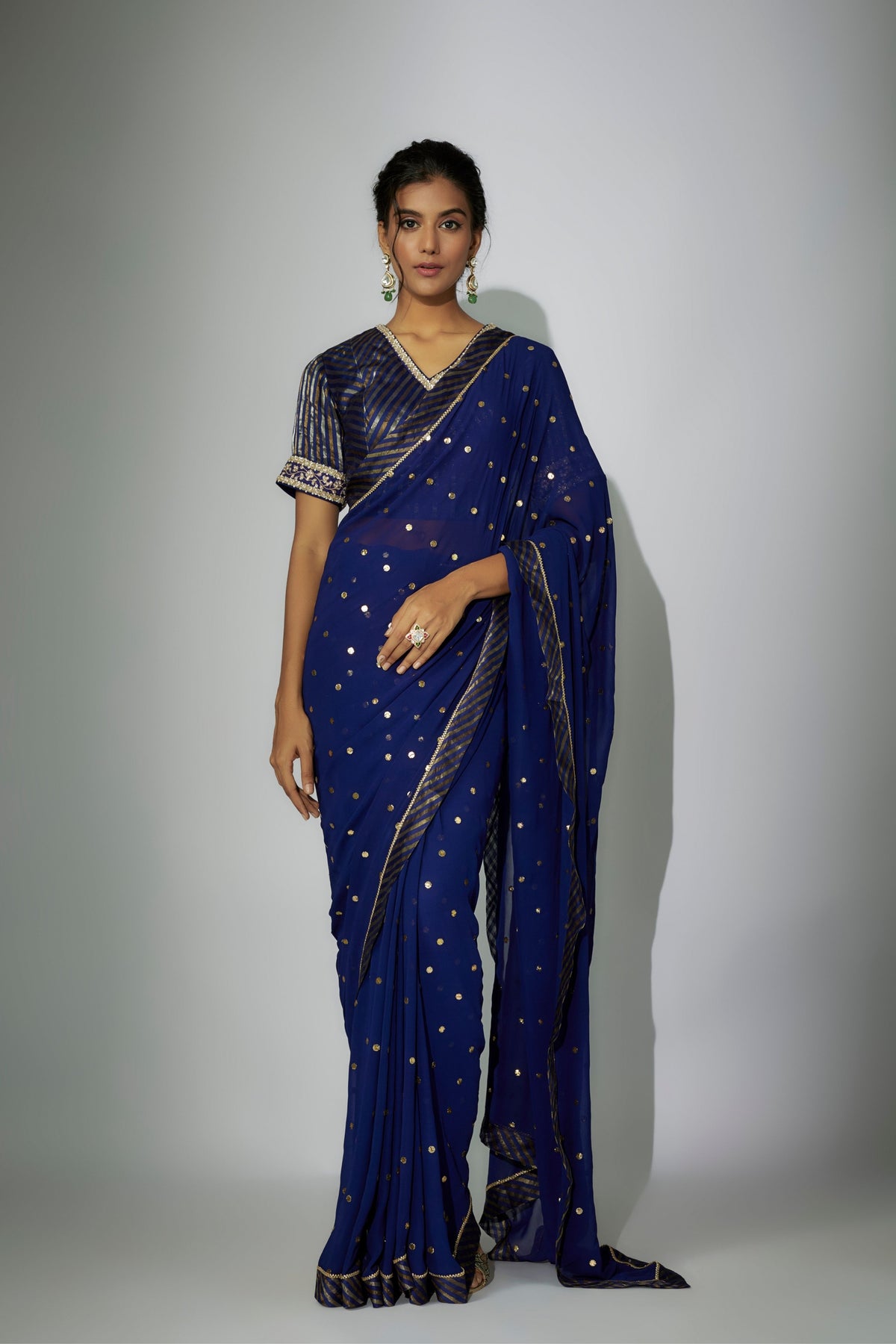 Navy Embroidered Saree Set