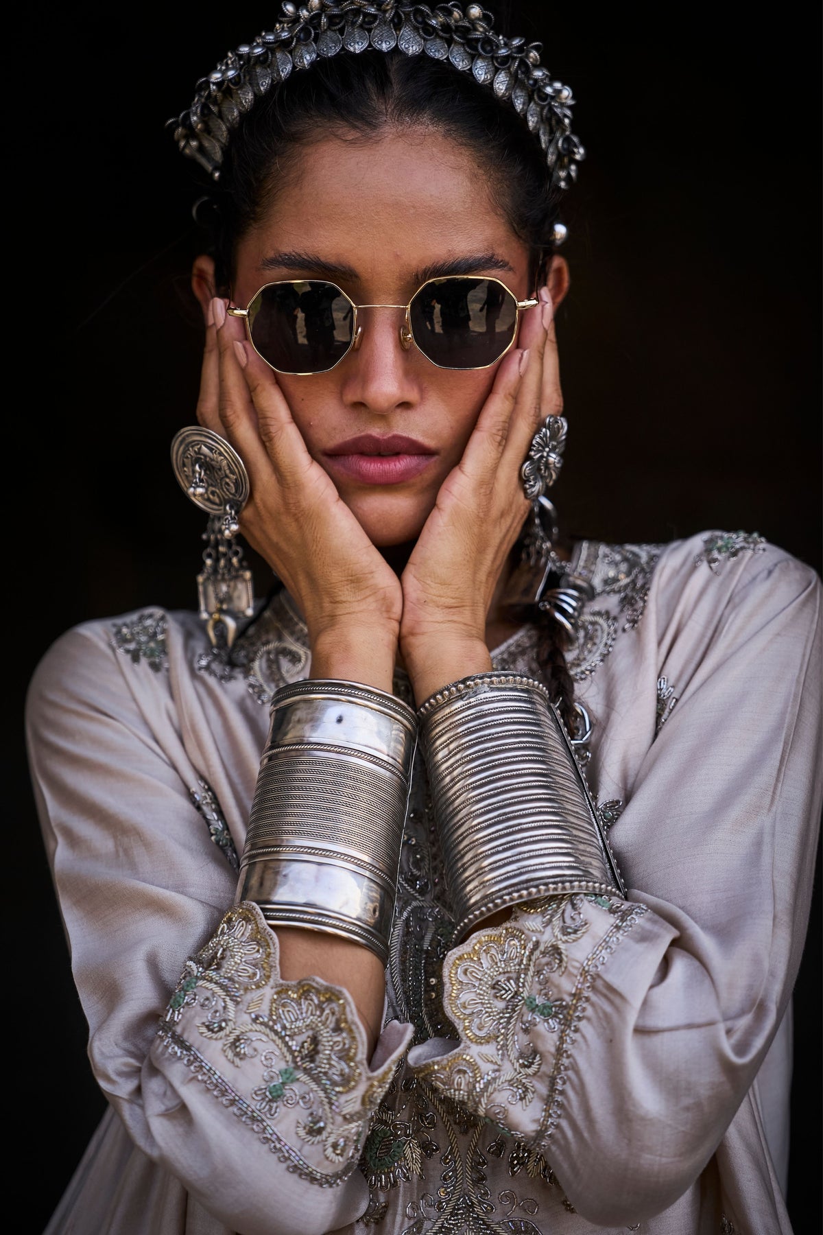 Embroidered Beige Kurta Set