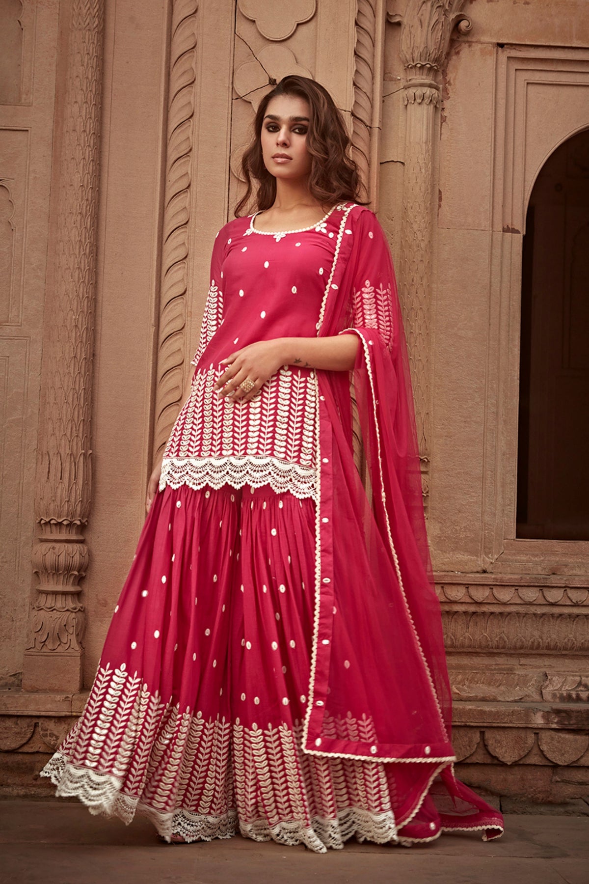 Red Leaf Straight Sharara Set