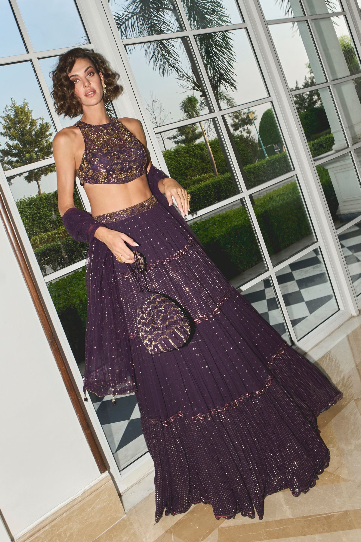 Purple Mukaish Lehenga Set