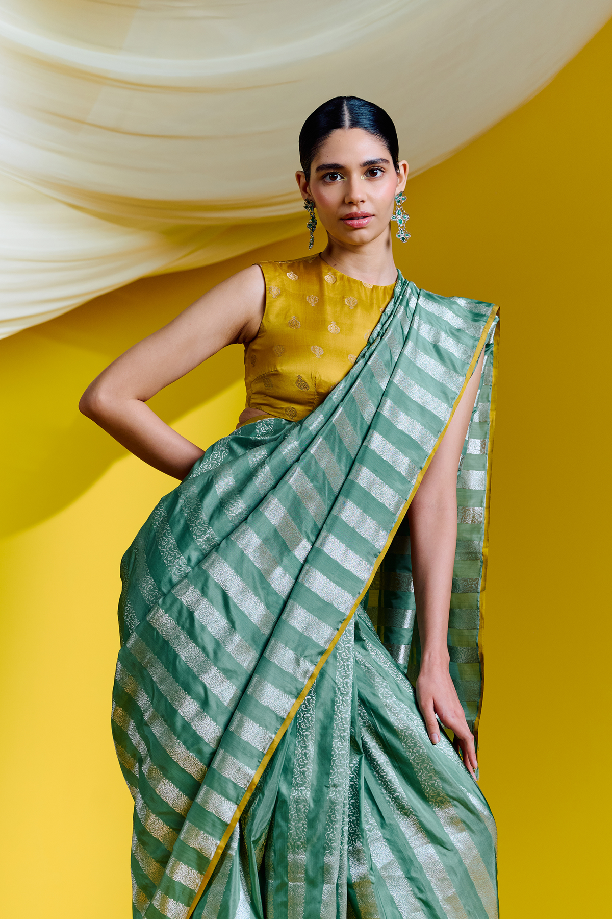 Green Striped Silk Handwoven Saree