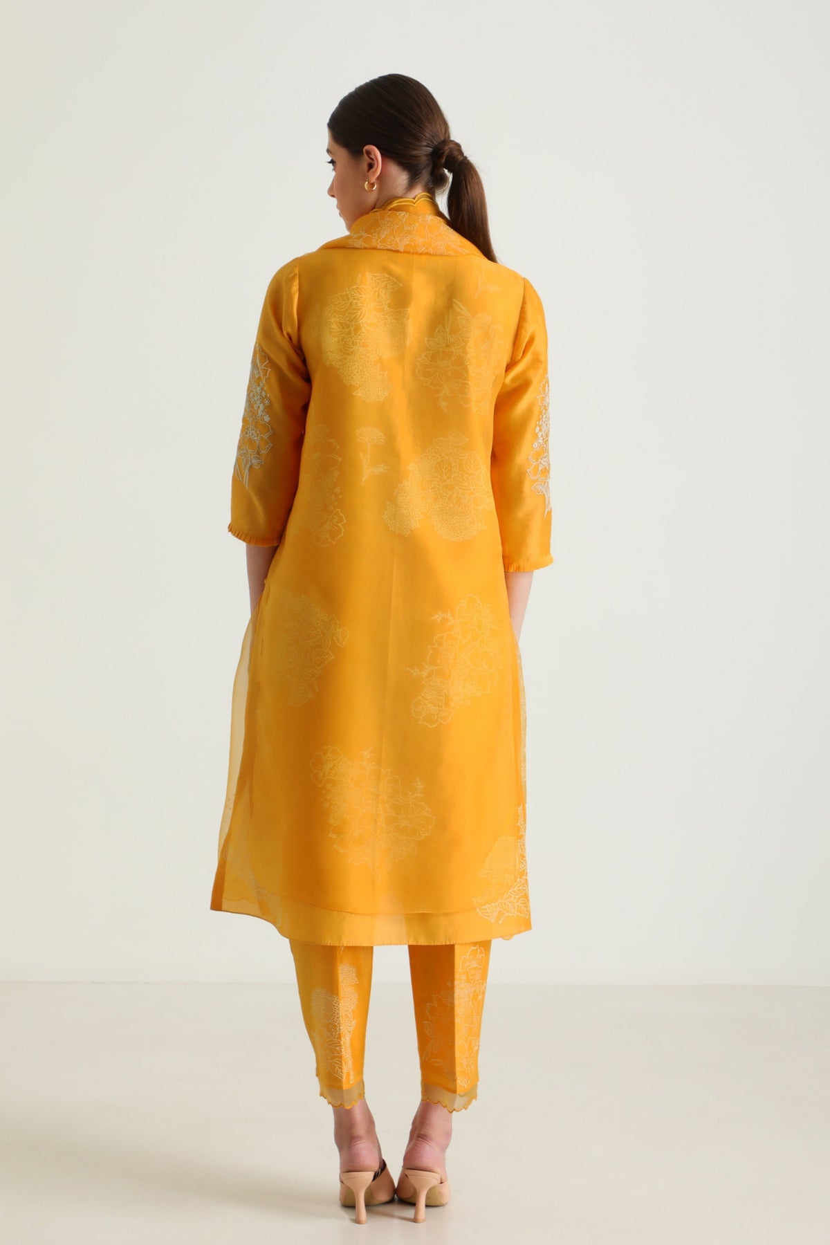 Printed Mustard Layered Kurta Set