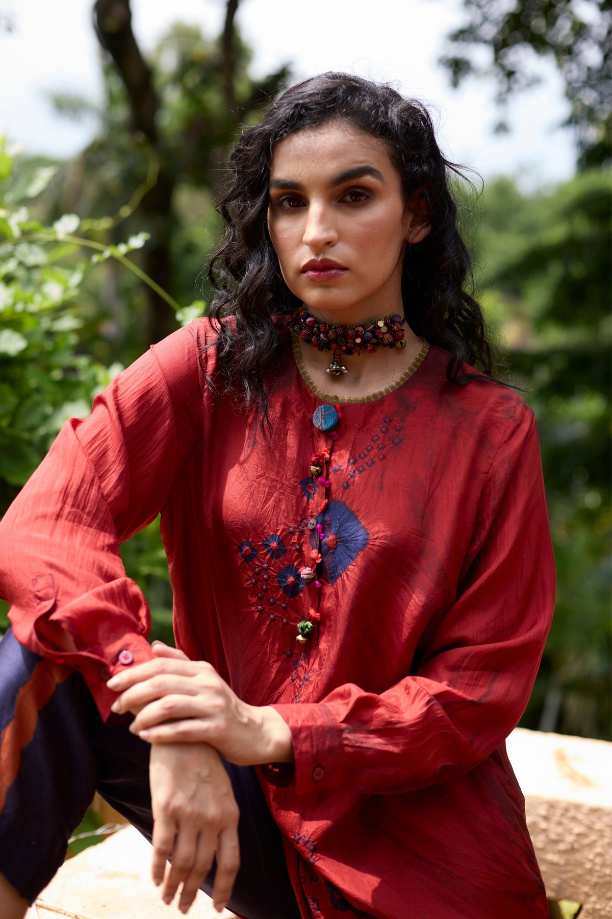 Orange Tie-dye With Hand Work Tunic Set