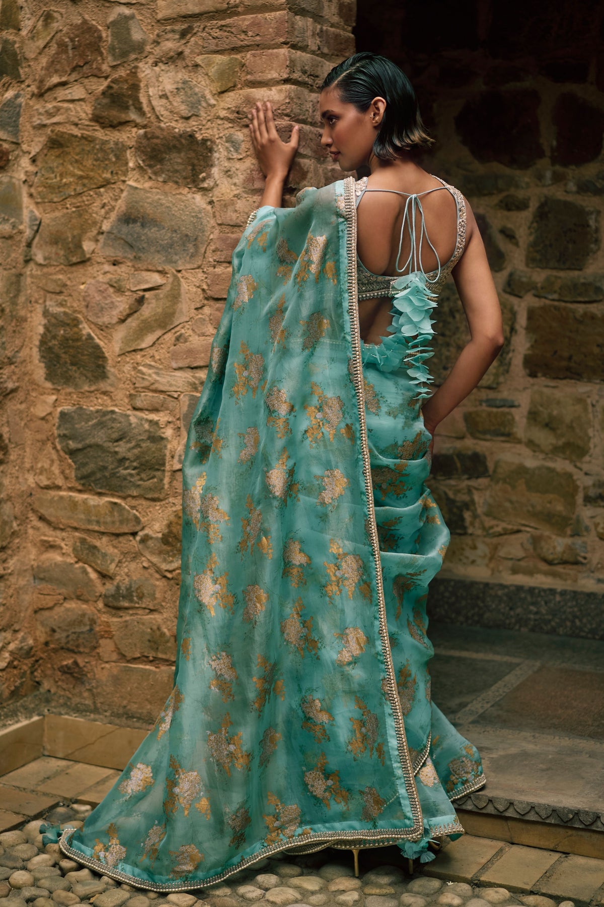 Coral Blue Sylvia Saree Set