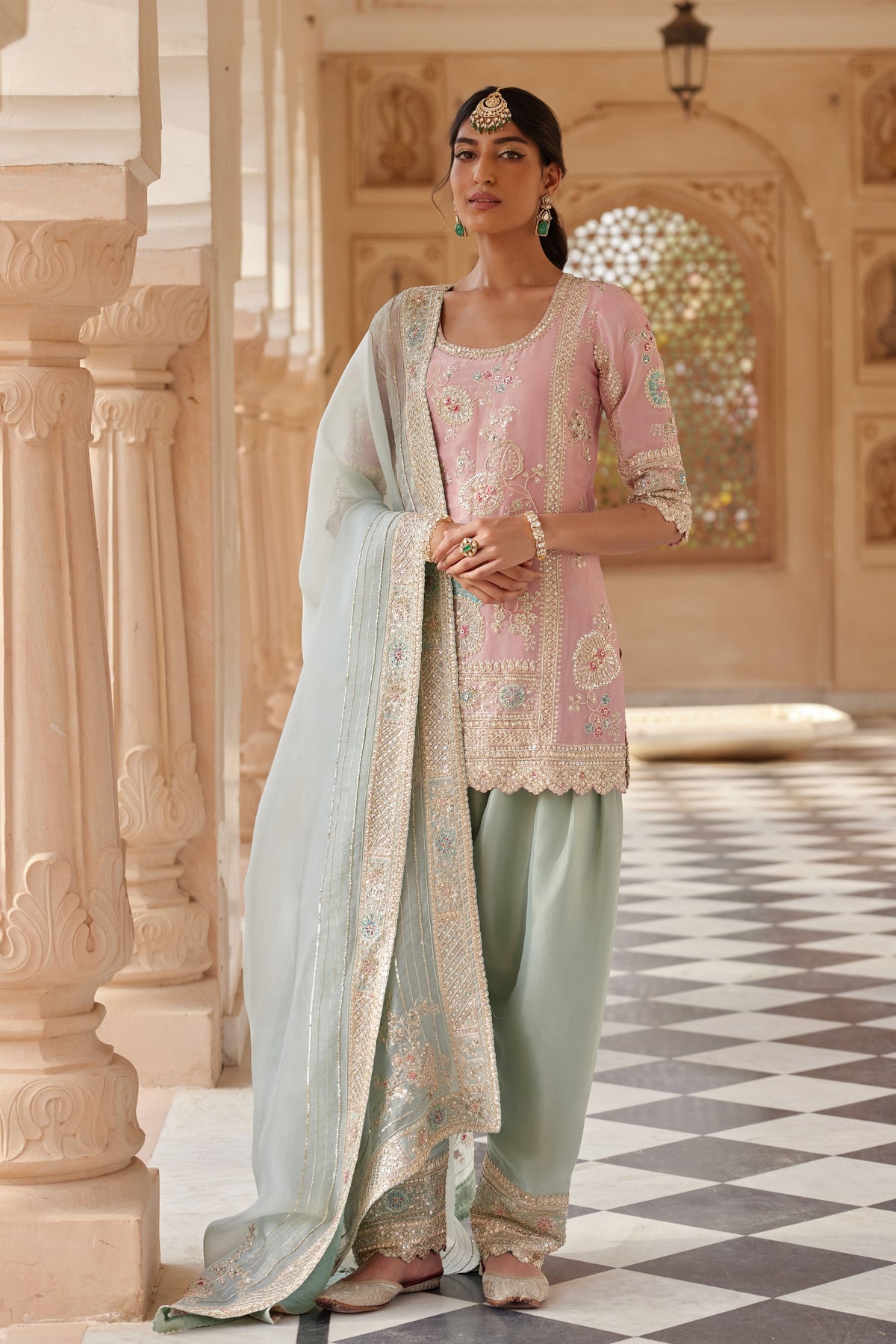 Flamingo Pink Embroidered Kurta Set