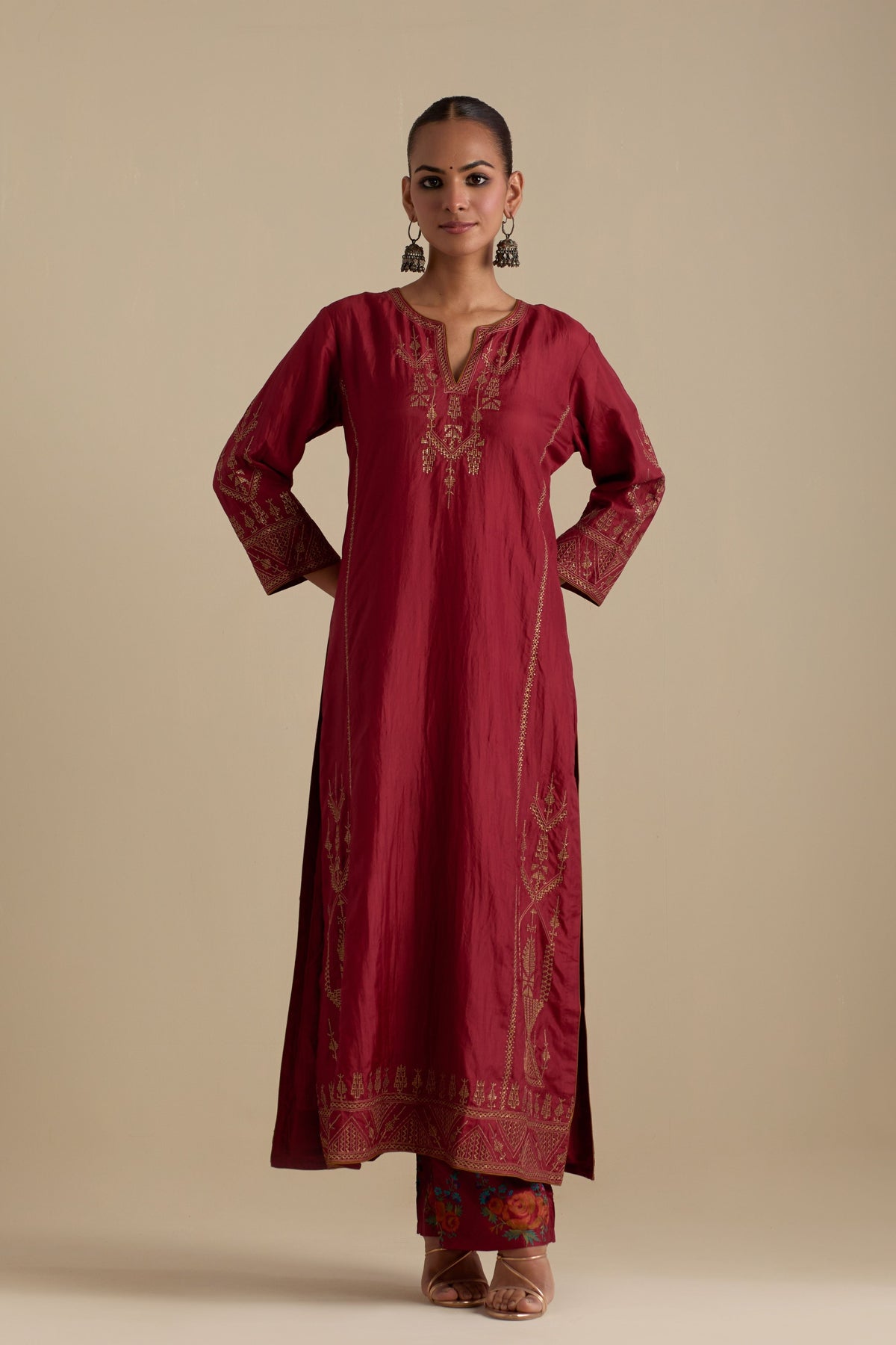 Barn Red Silk Straight Kurta Set