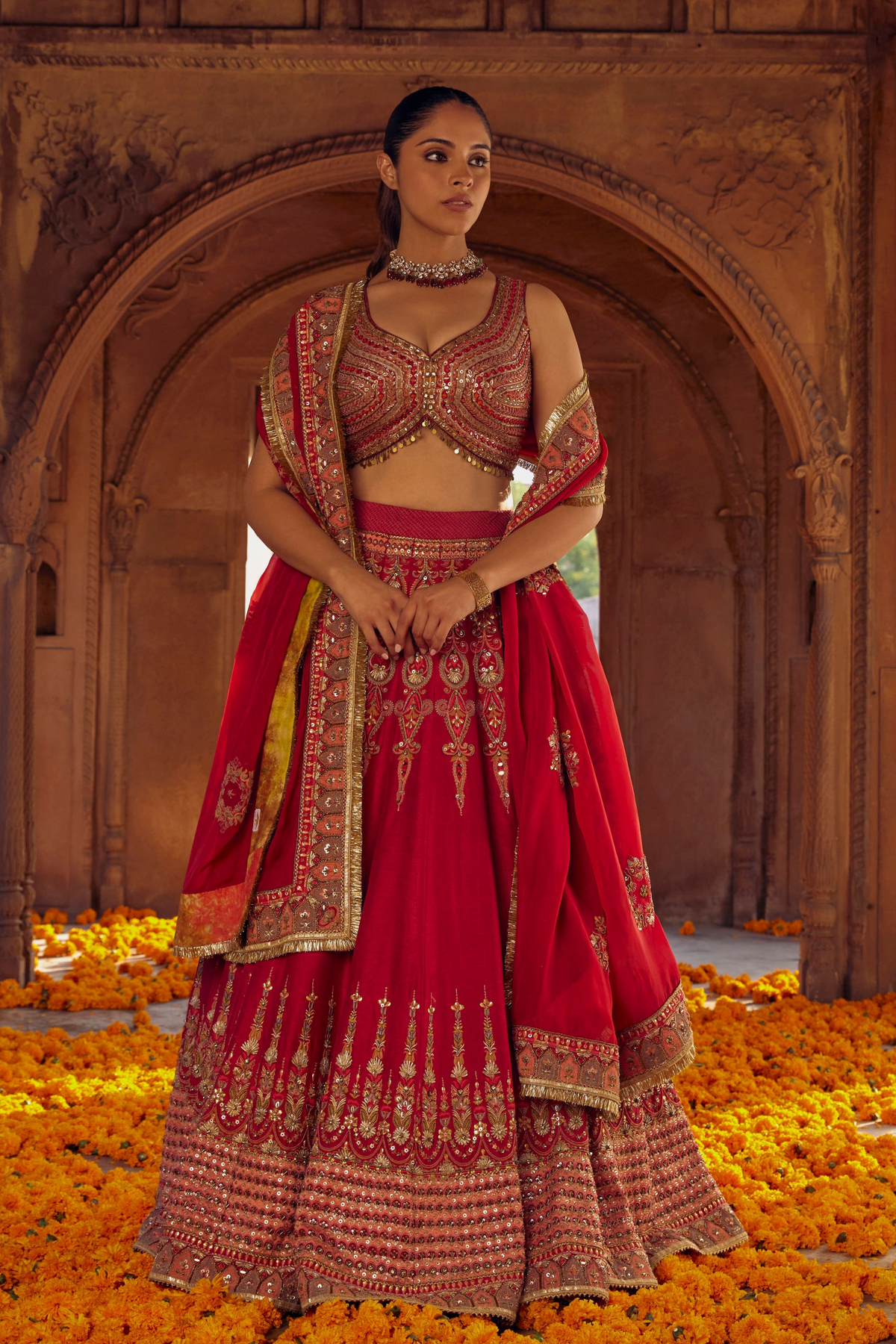 Hairat Raw Silk Lehenga With Mughal Embroidery