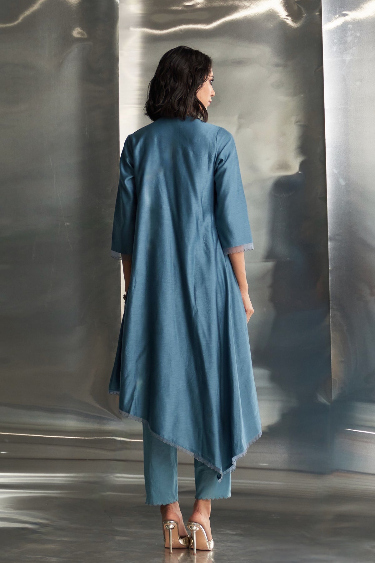 Steel Blue Asymmetrical Kurta Set