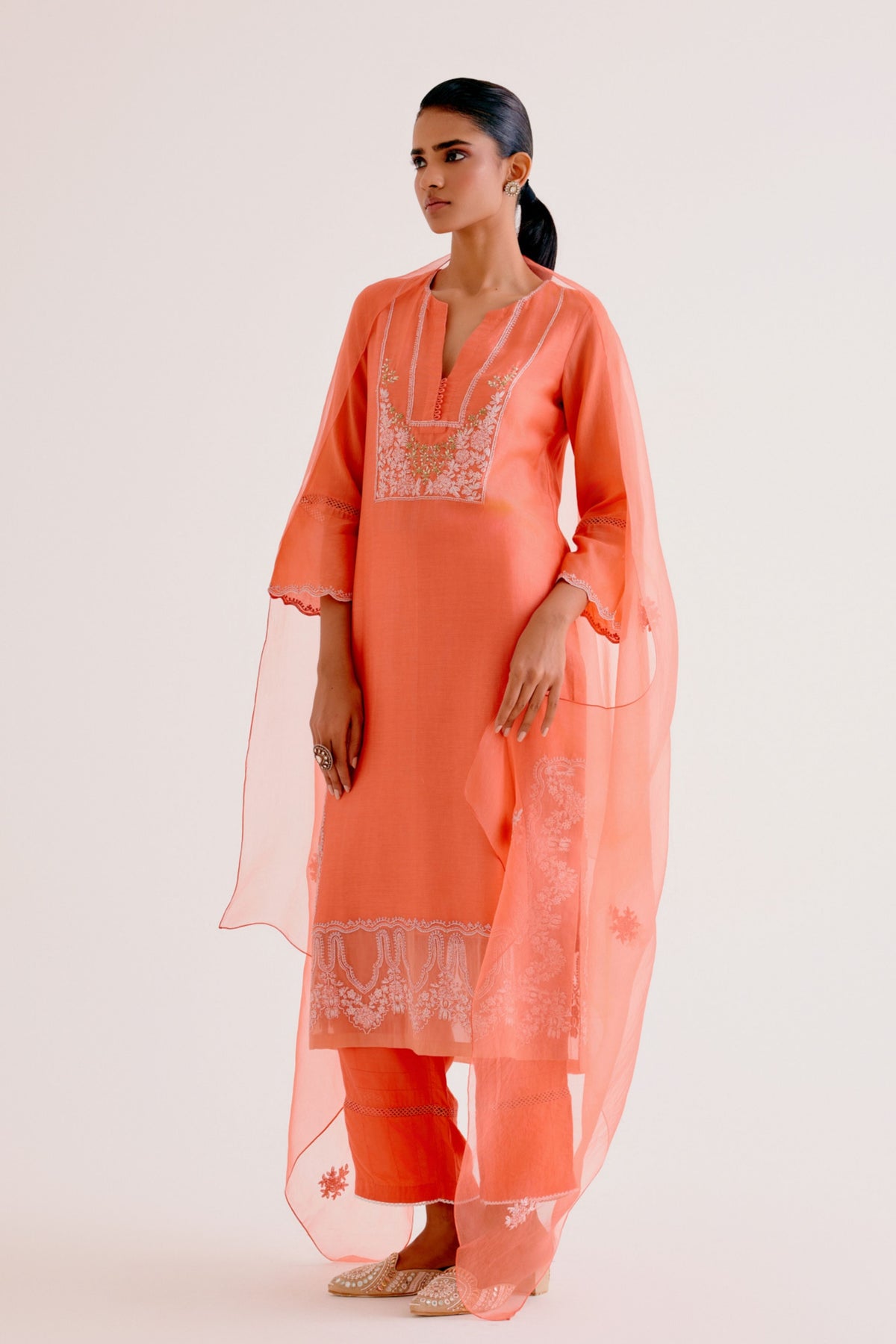 Orange Embroidered Kurta Set