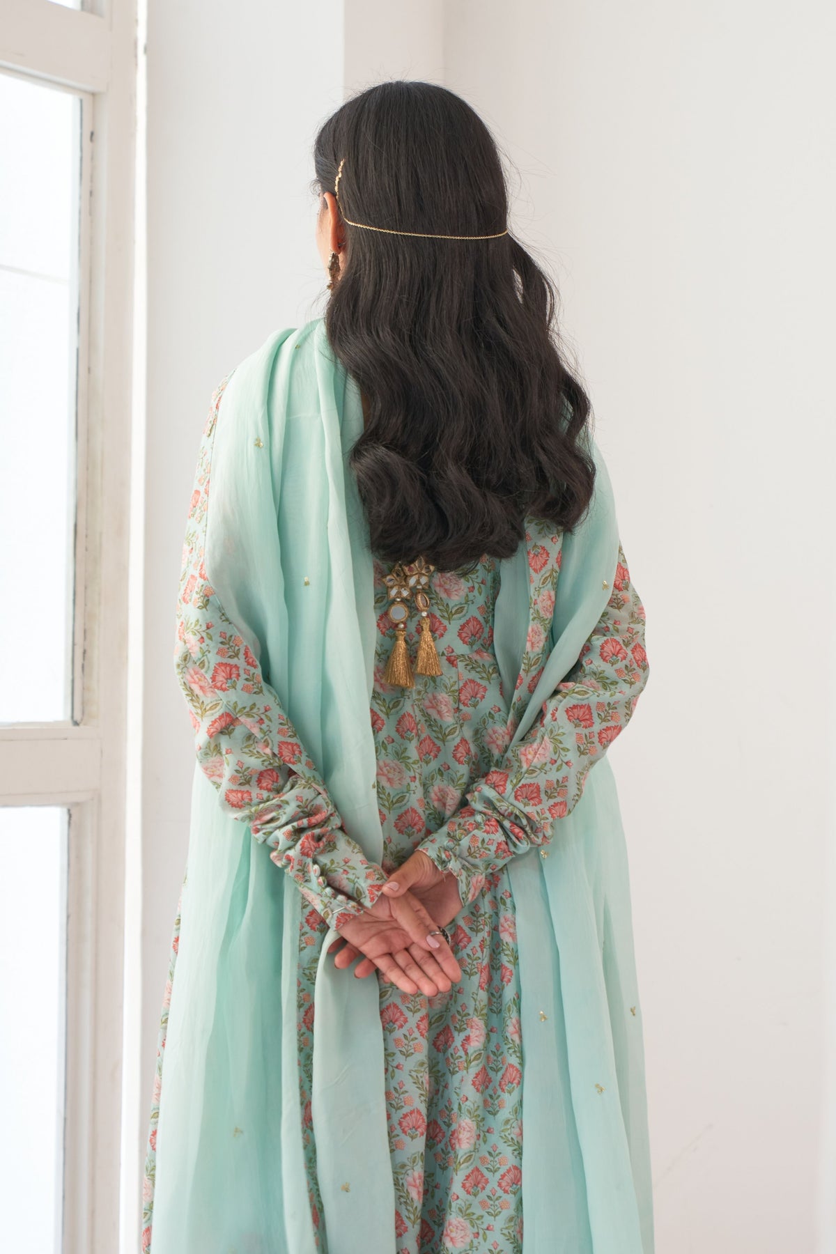 Aqua Peony Anarkali Set