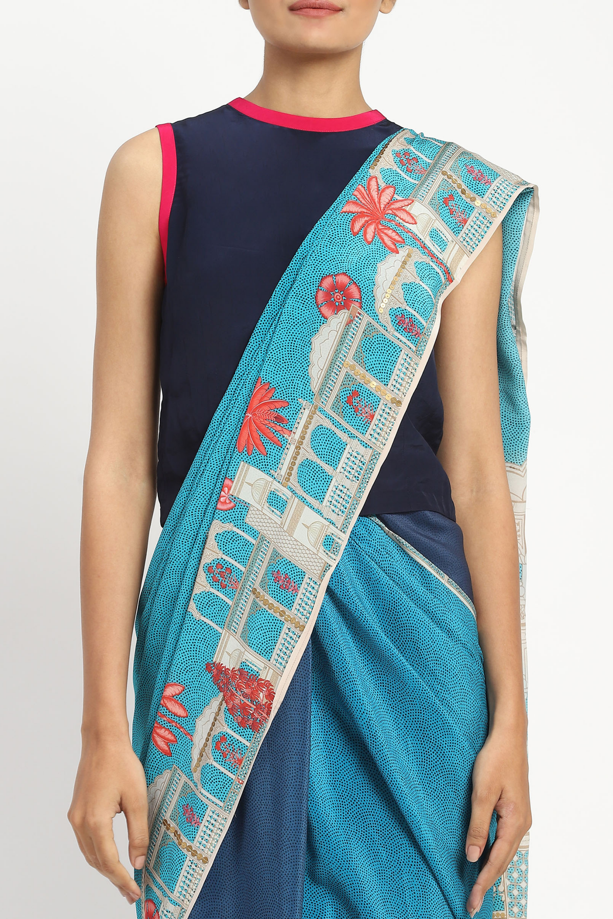 City Graffiti Blue Embellished Saree