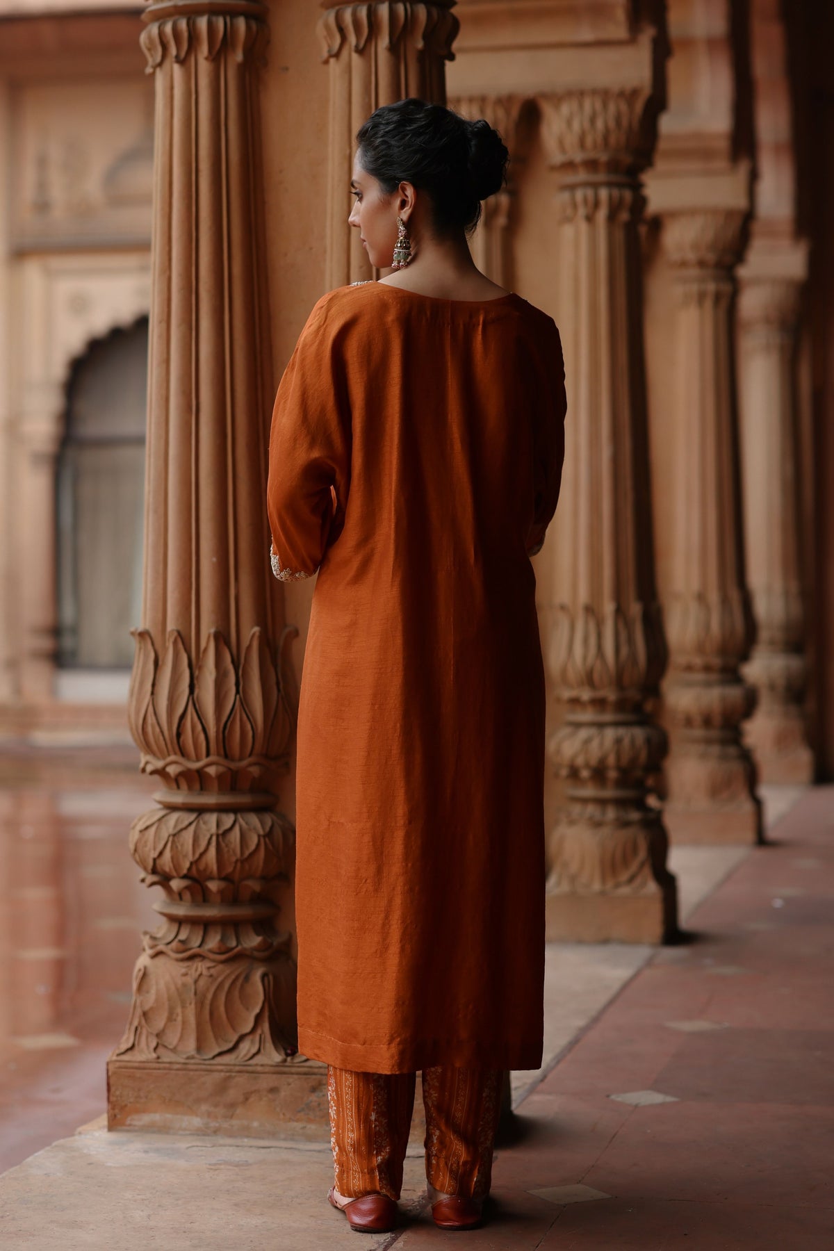 Orange Zardosi Embroidered Kurta Set