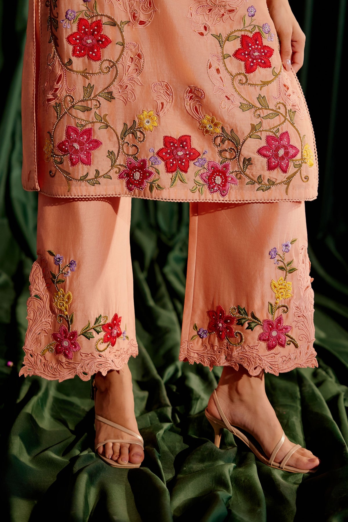 Apricot Multi Color Floral Kurta Set