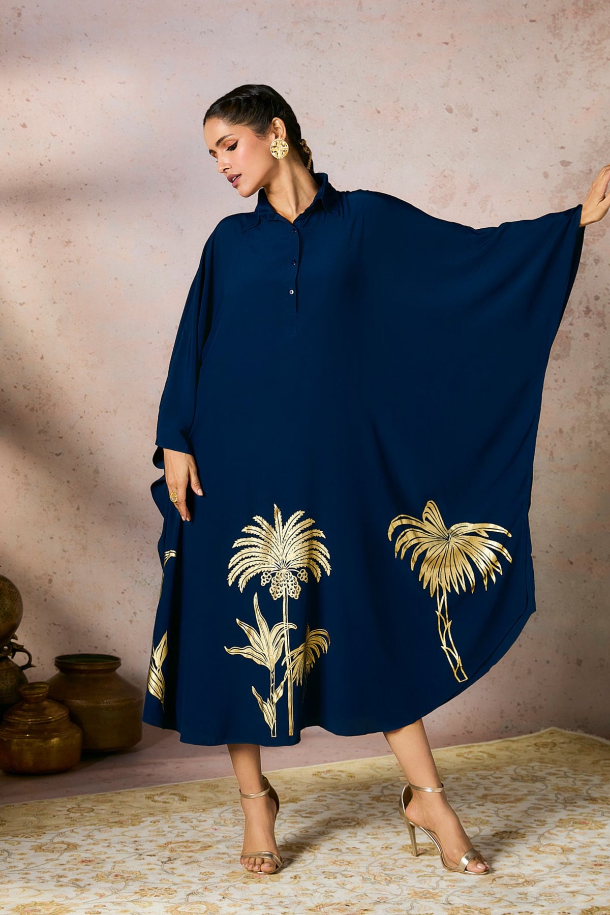 Blue Palm Foil Kaftan