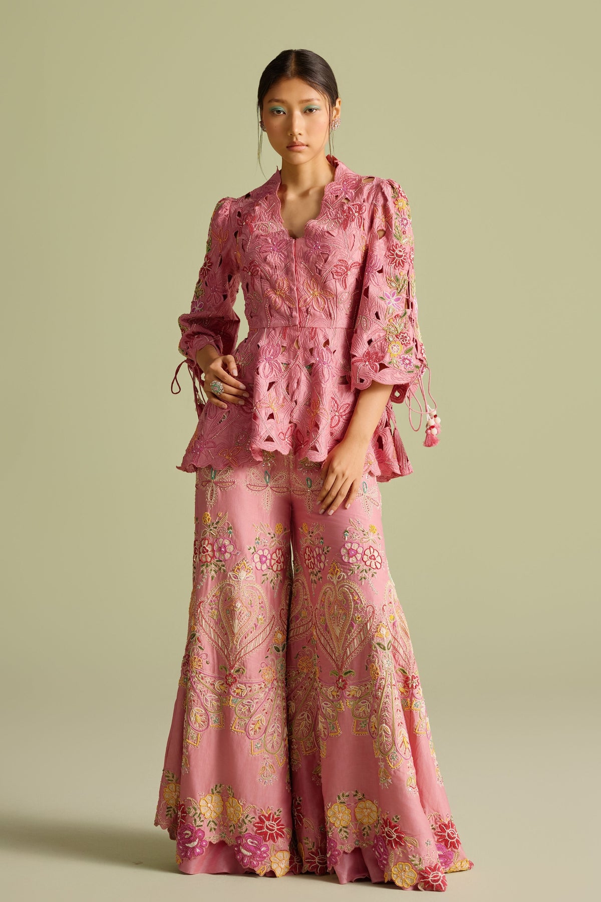 Pink Cutwork Peplum Jacket