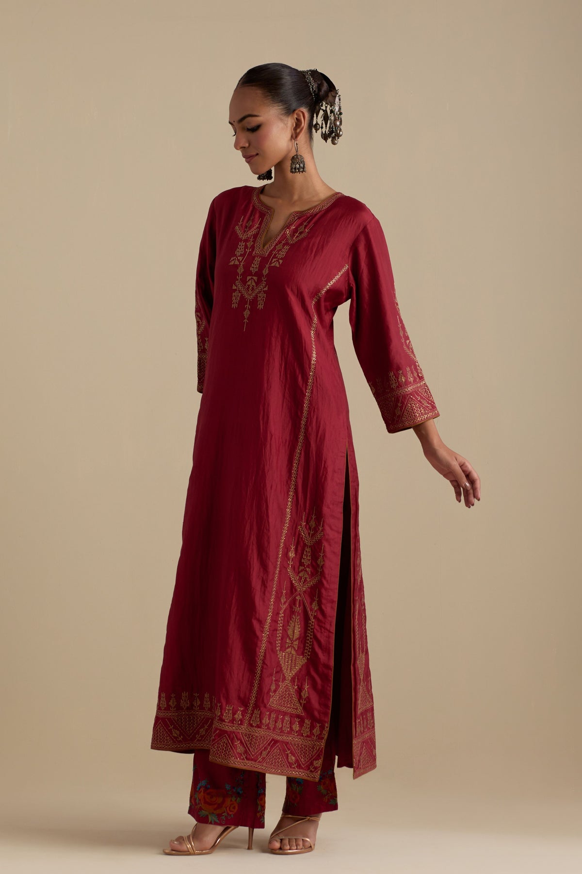 Barn Red Silk Straight Kurta Set