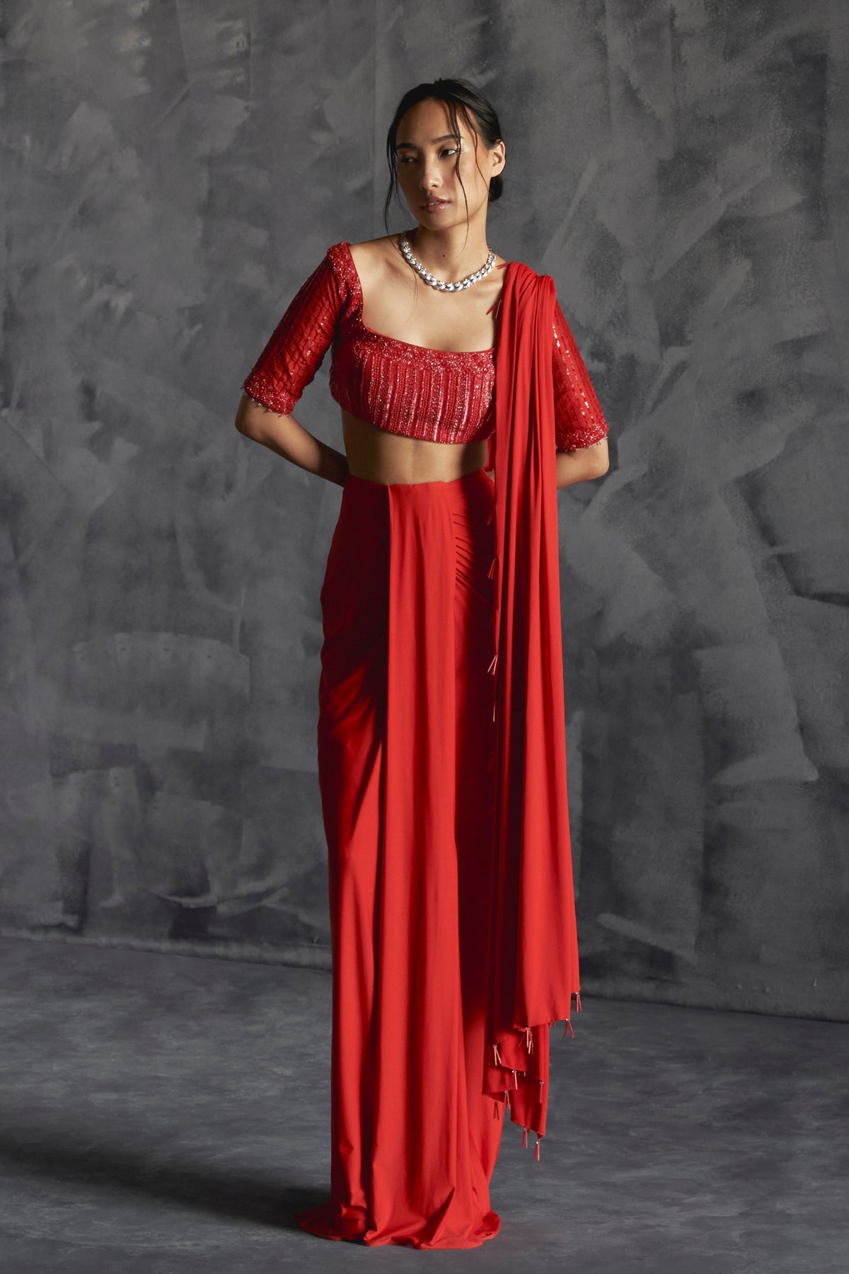 Pleated Draped Skirt Set