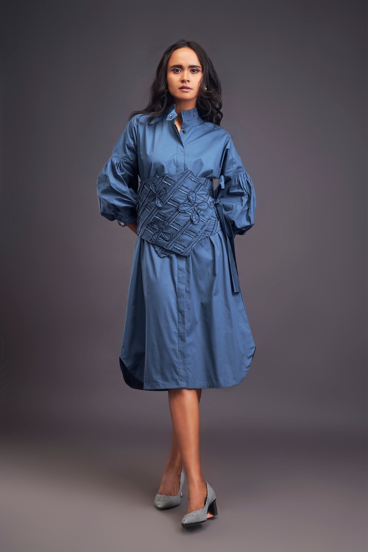 Blue Shirt Dress With Belt