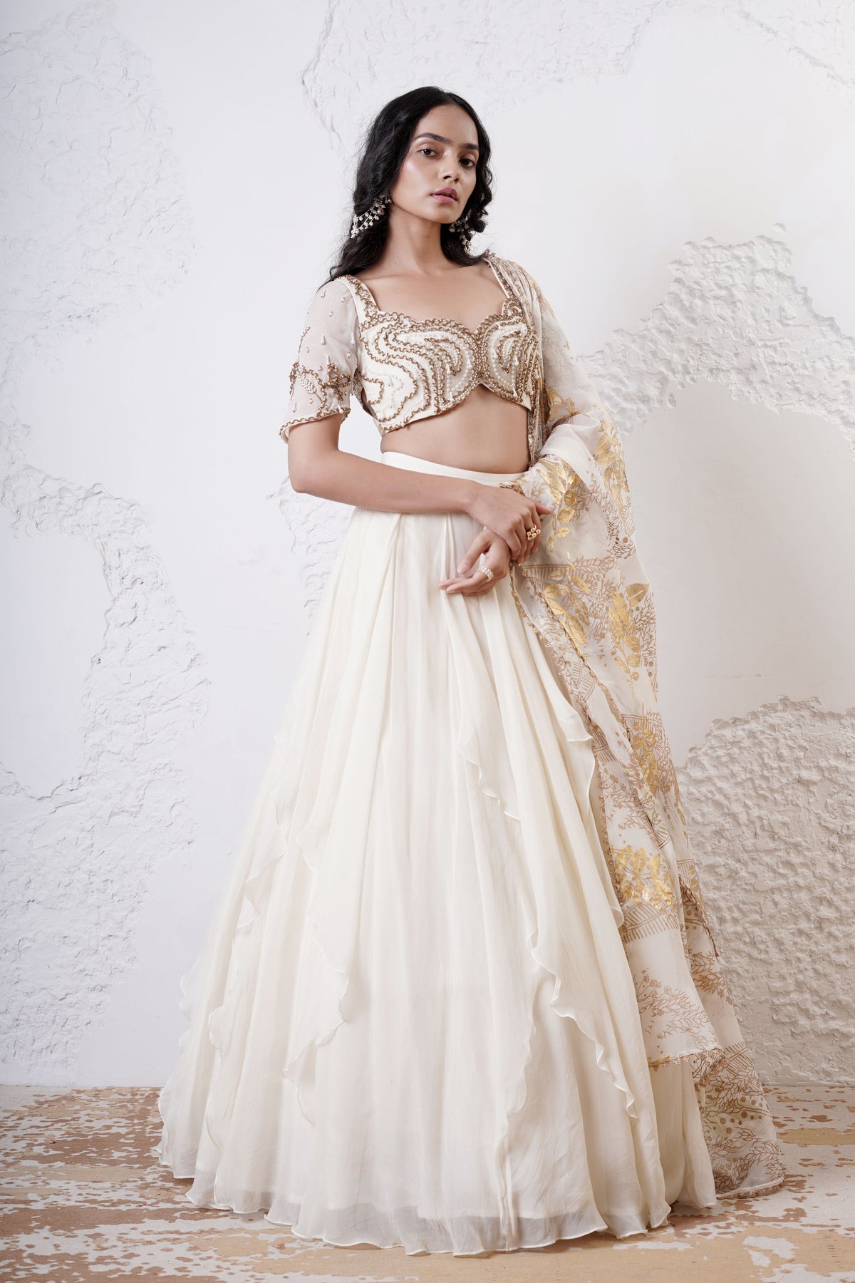 Ivory Ruffled Lehenga Set