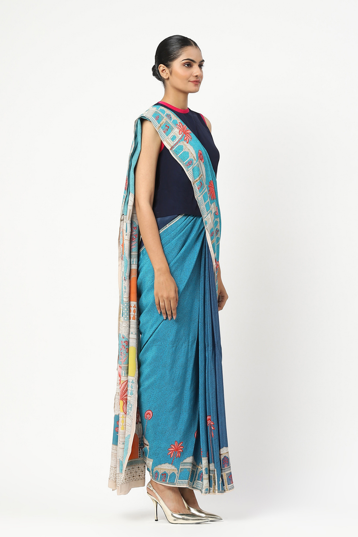 City Graffiti Blue Embellished Saree