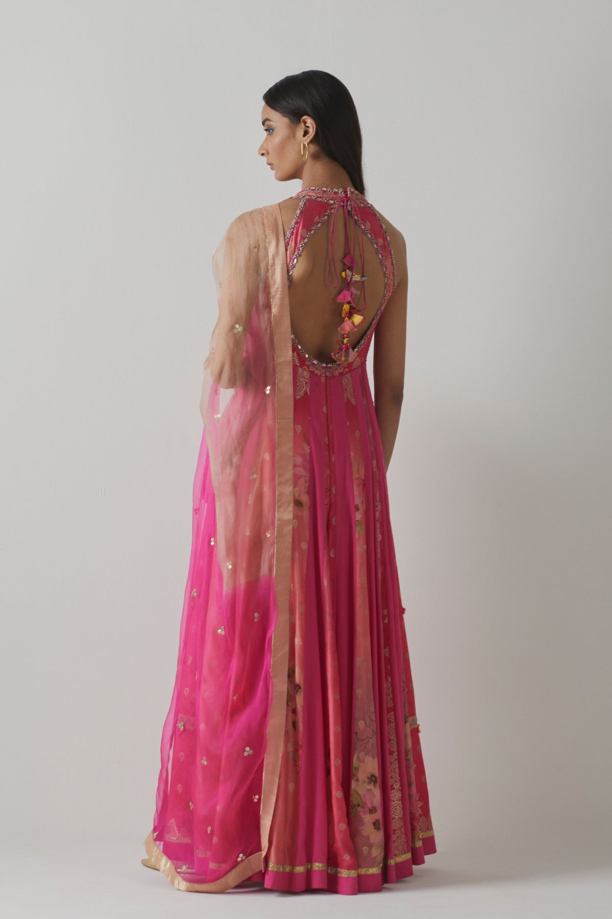 Pink Floral Anarkali Set