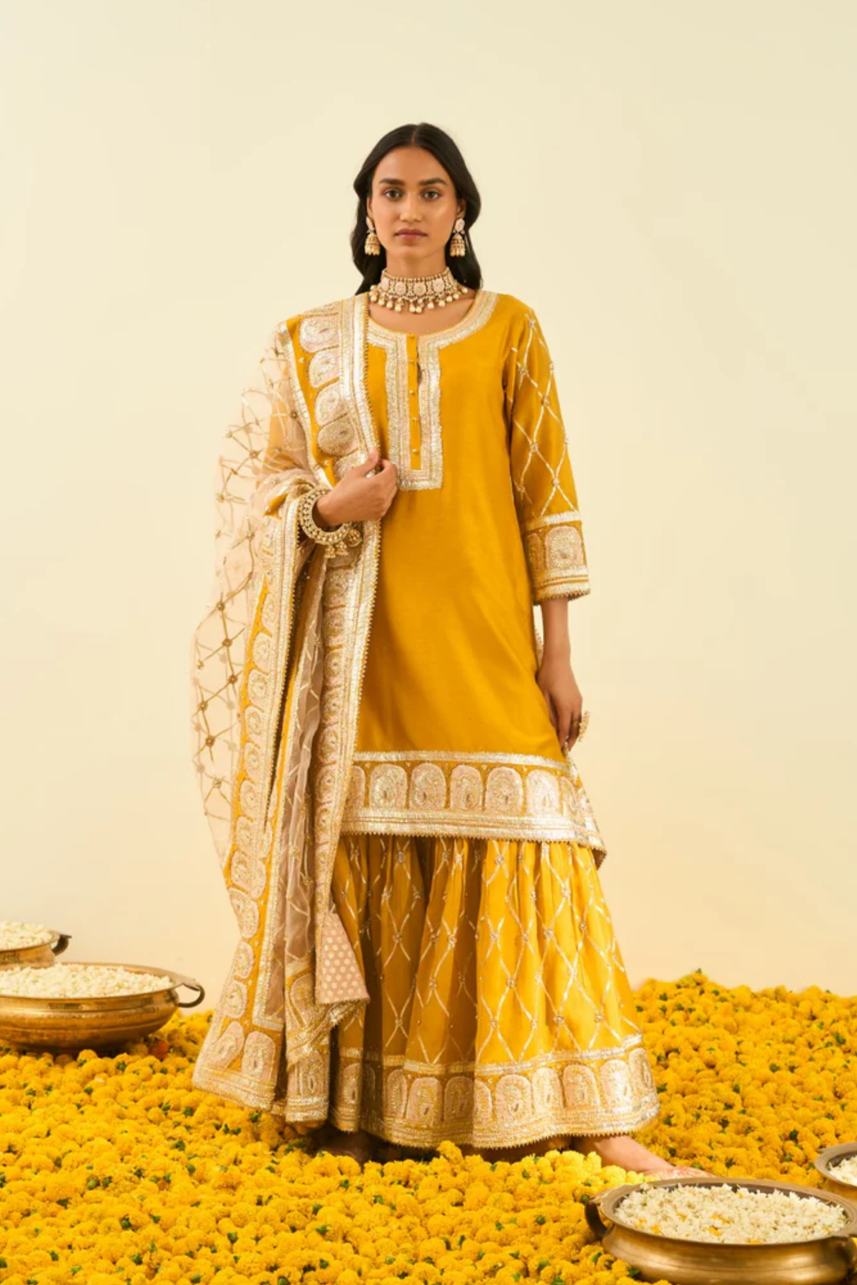 Shabina glaze mustard kurta set