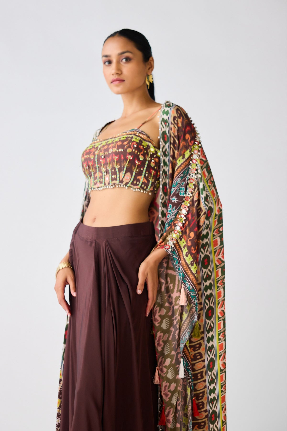 Brown Printed Cape Set