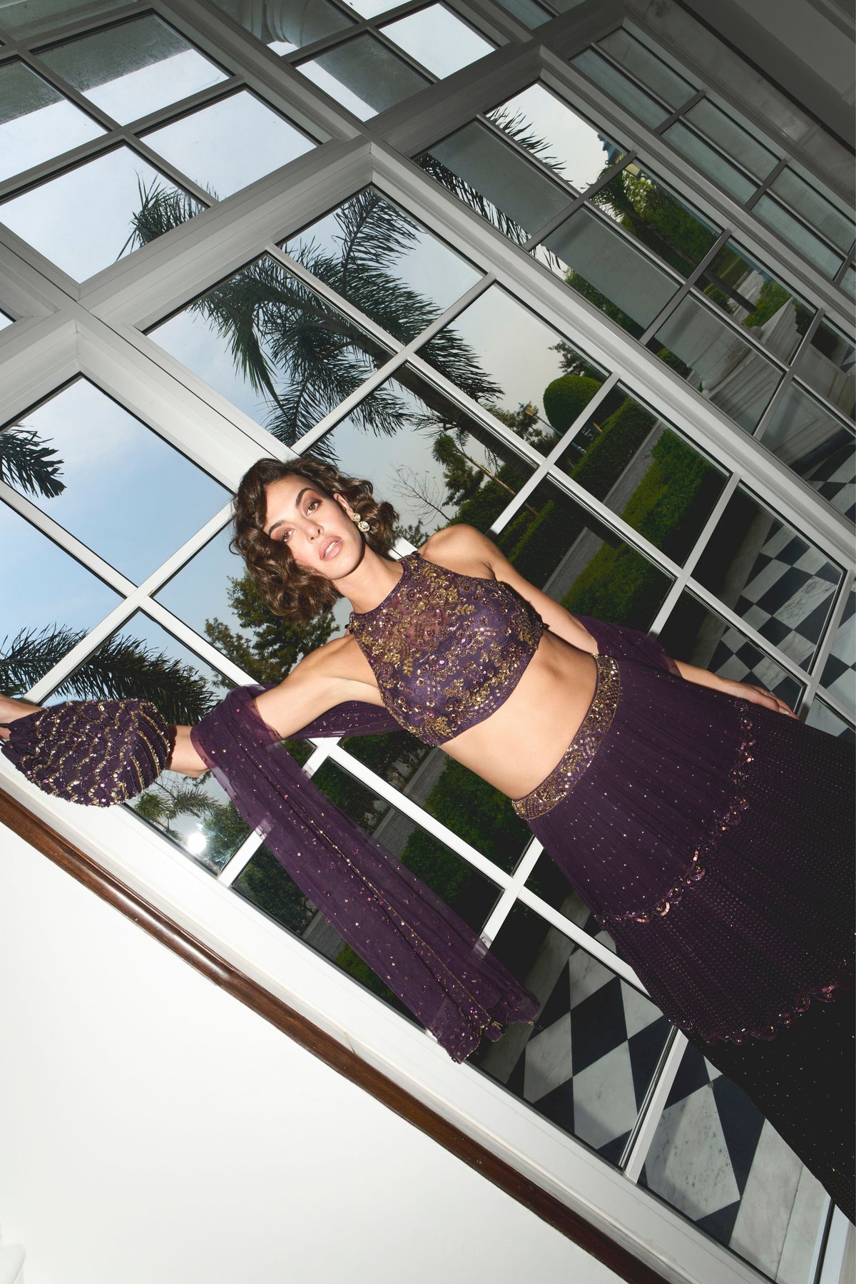 Purple Mukaish Lehenga Set