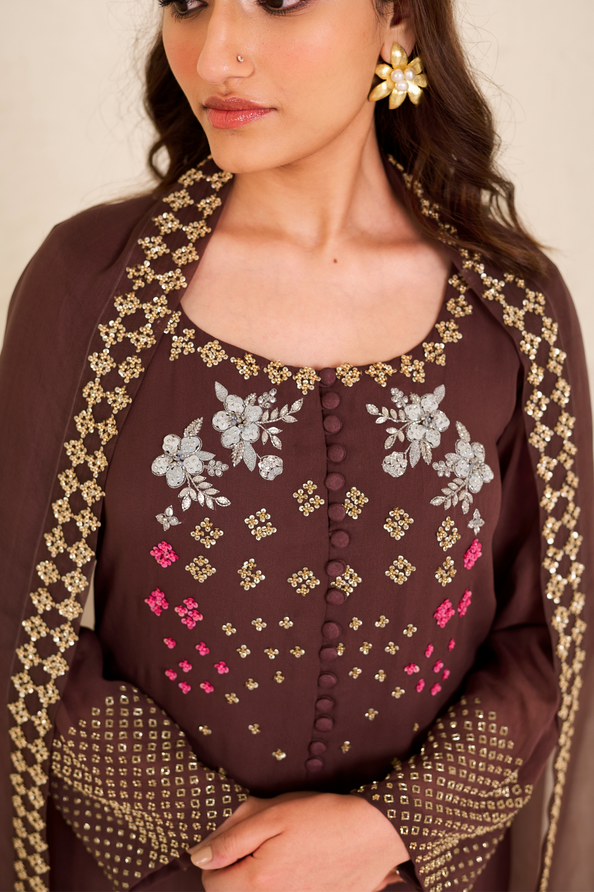 Brown Georgette Kurta Set