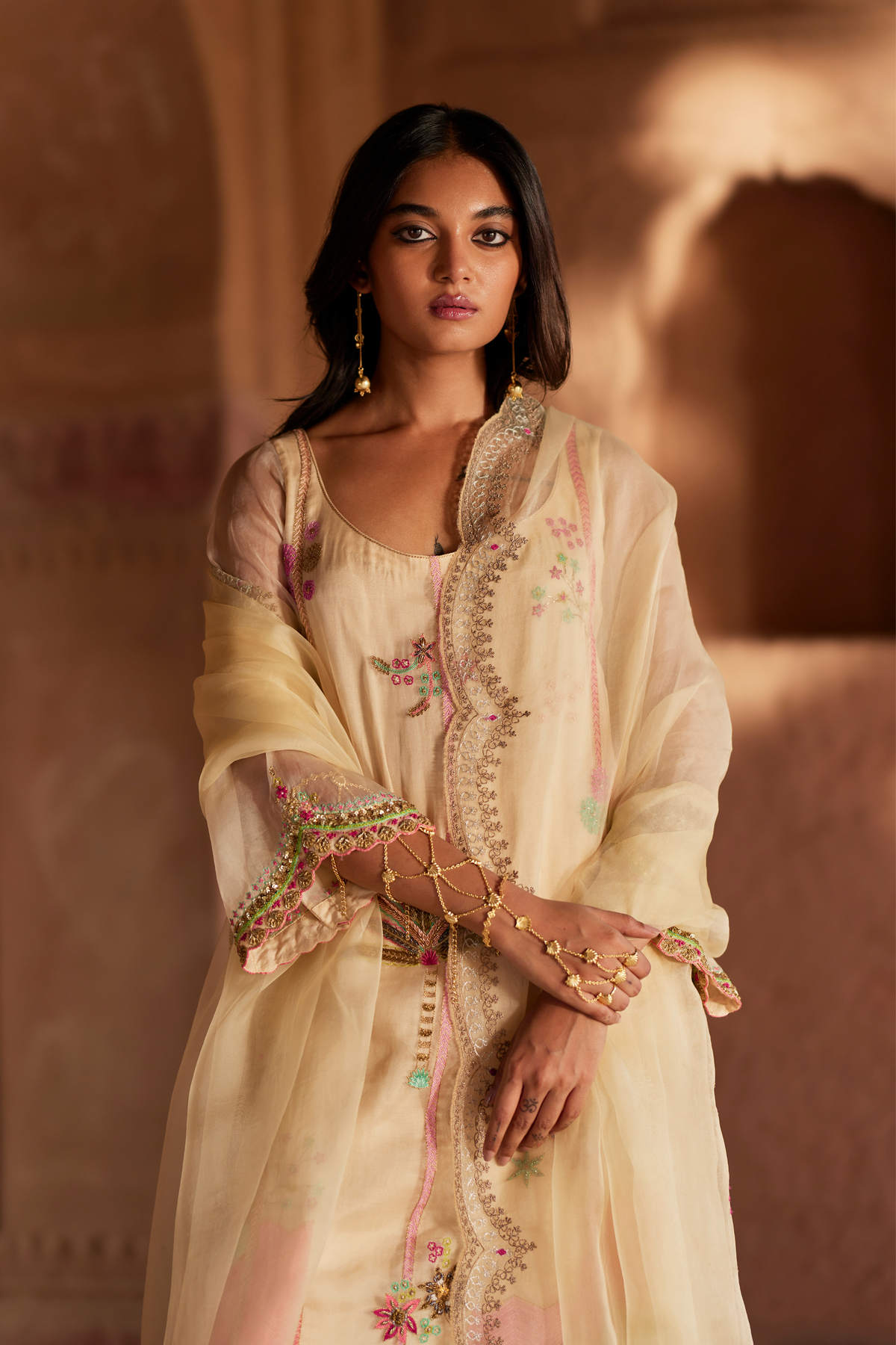 Nadira Ivory Organza Kurta Set