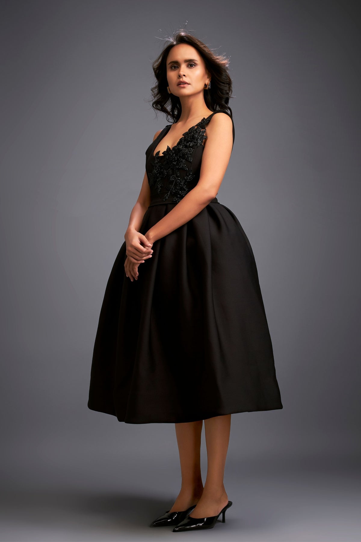 Embroidery Elegant Black Dress