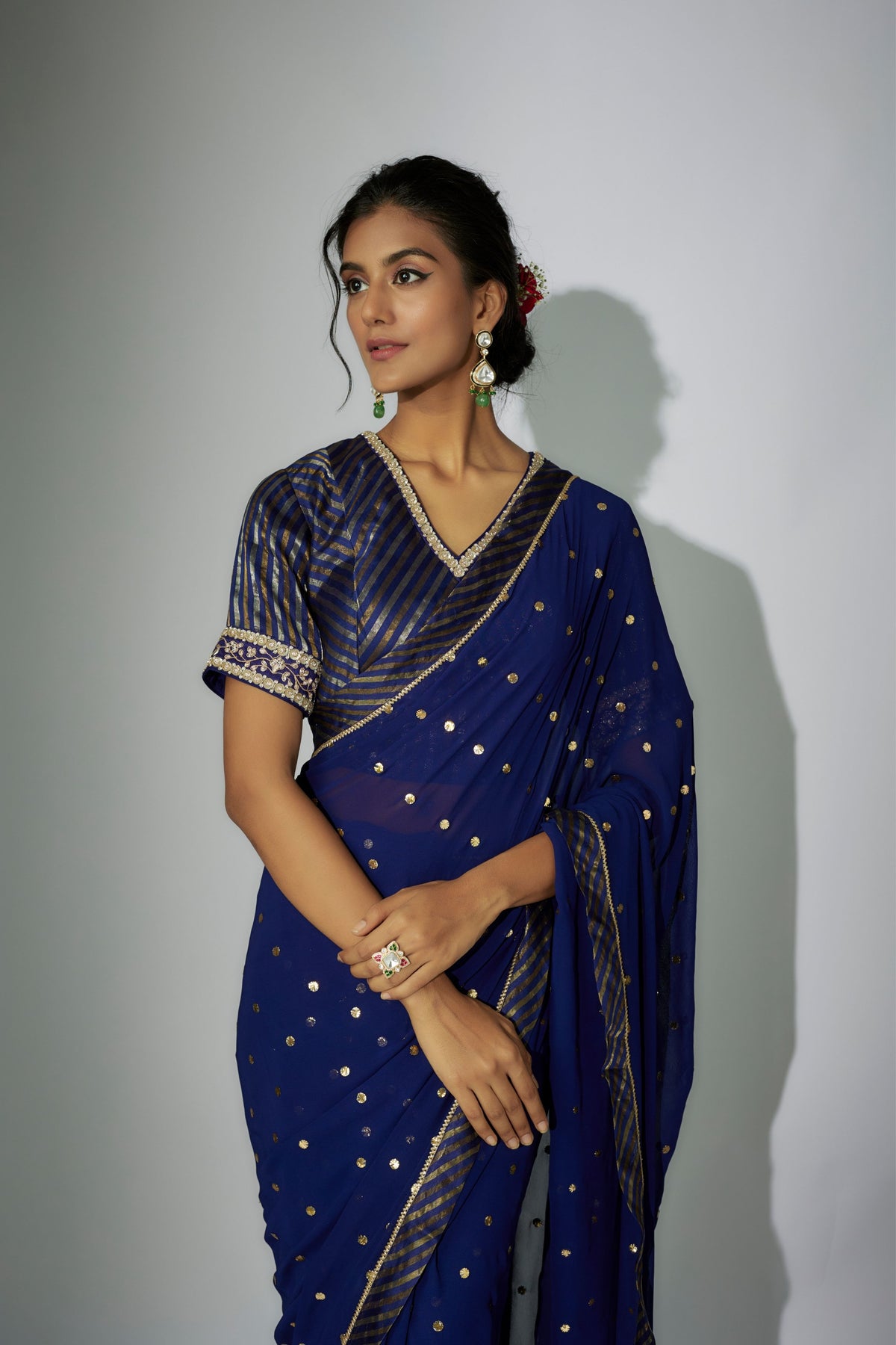 Navy Embroidered Saree Set