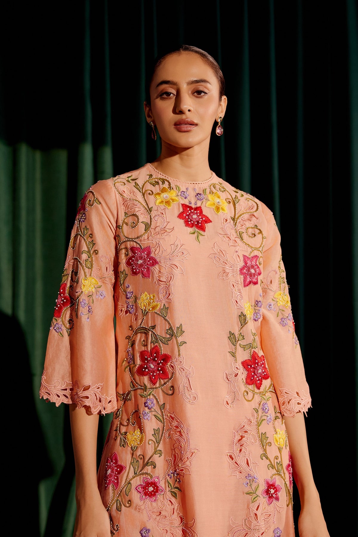 Apricot Multi Color Floral Kurta Set