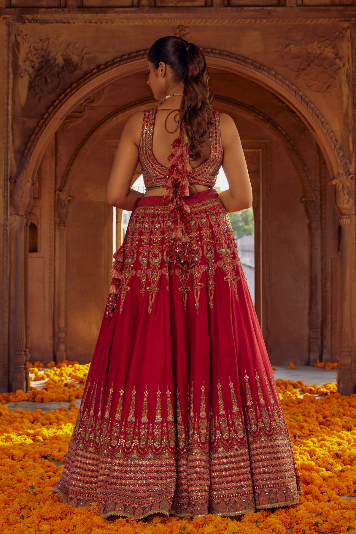 Hairat Raw Silk Lehenga With Mughal Embroidery