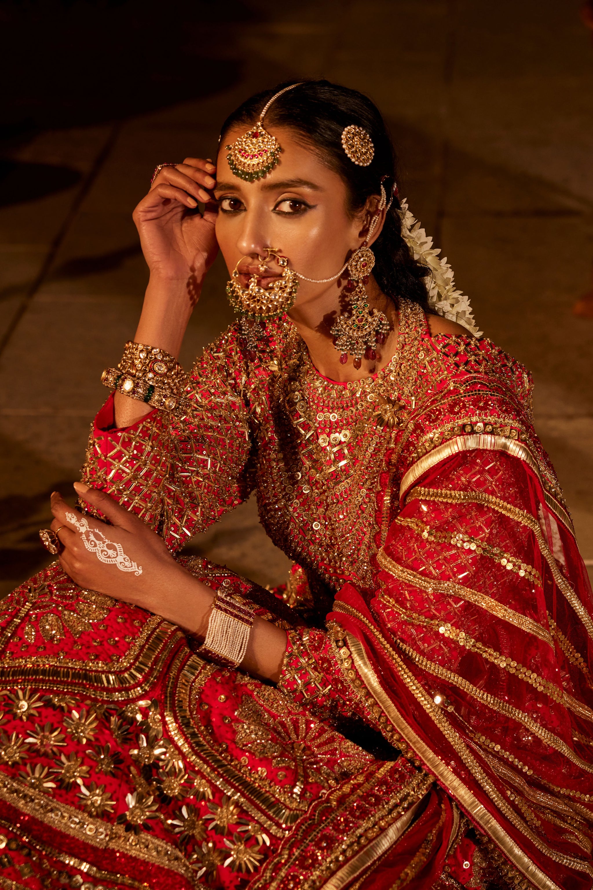 The Royaleum - Red Maanika Anarkali Set - Elahe