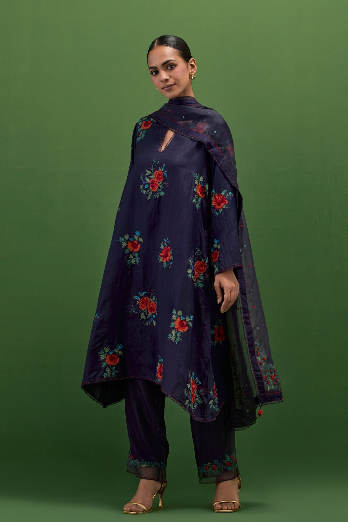 Midnight Blue Roses Kurta Set