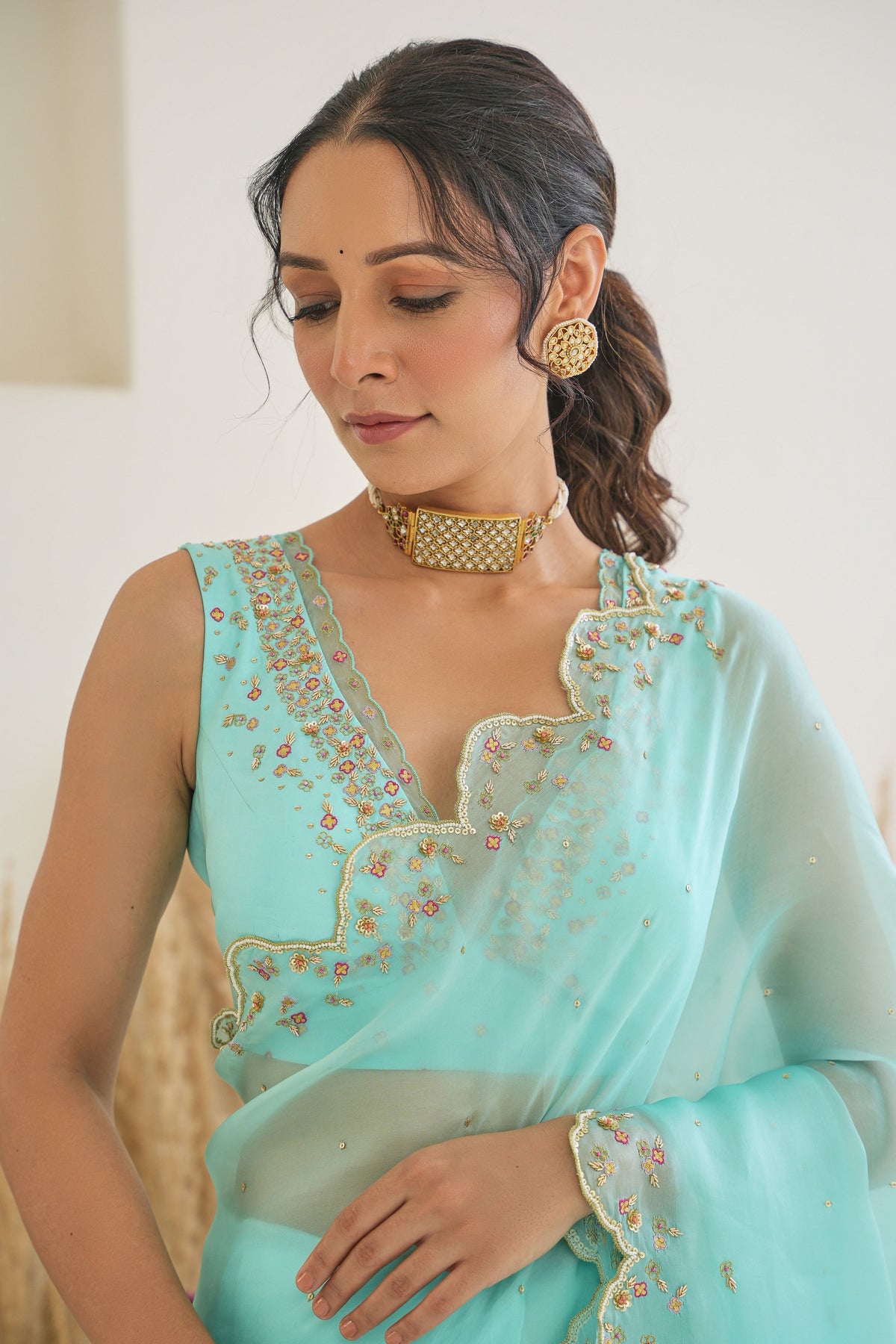 Nargis Saree Feeha Blouse in Aqua Blue