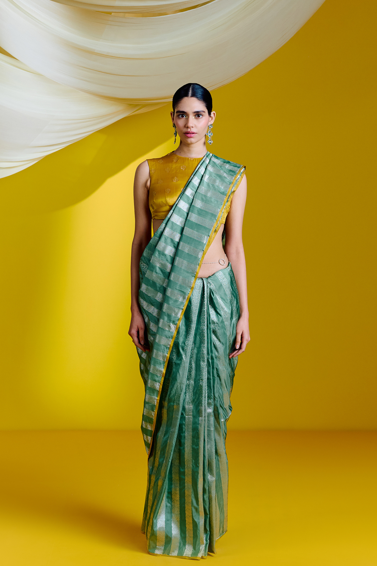 Green Striped Silk Handwoven Saree